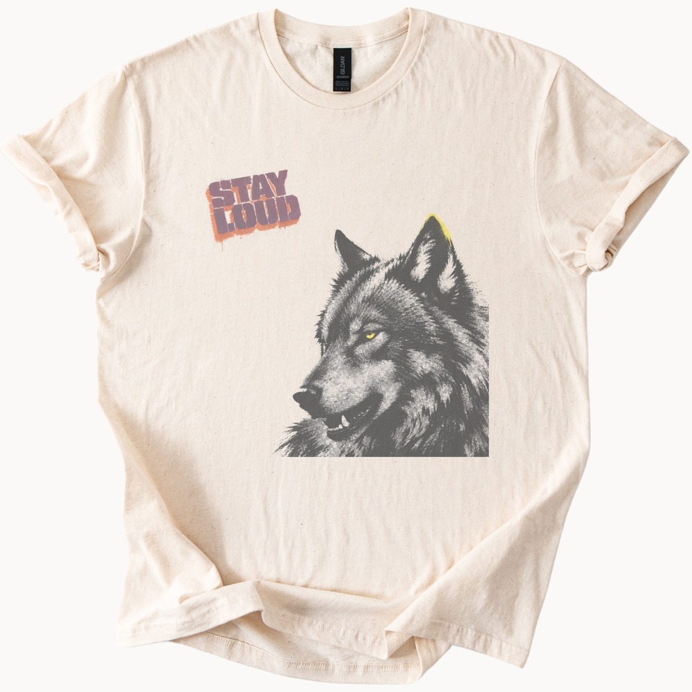 Stay Loud Wolf Spray Paint Effect Graphic Tee